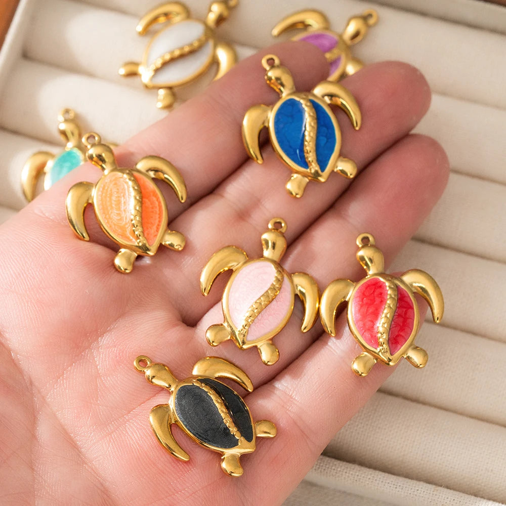 5pcs Stainless Steel Enamel Animal Sea Turtle Tortoise Charms Pendant for Bracelet Necklace Jewelry DIY Craft Making Wholesale Oasis Select