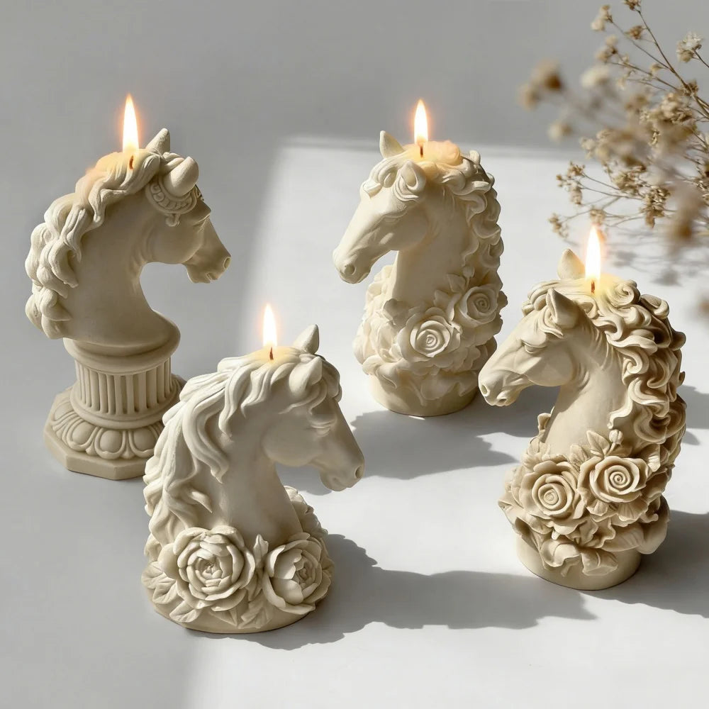 3D Horse Head Silicone Mold DIY Aromatherapy Candle Silicone Mould Horse Roman Column Ornament Epoxy Resin Molds Home Decor Oasis Select