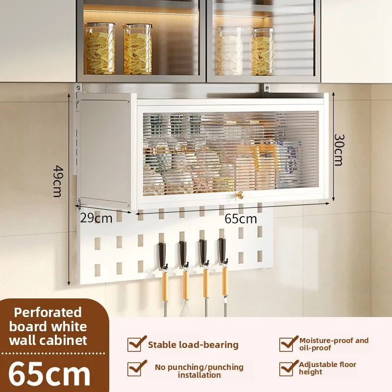 Kitchen multi-functional wall-mounted hanging cabinet seasoning rack upturned locker household dust with door storage rack Oasis Select White-65-A