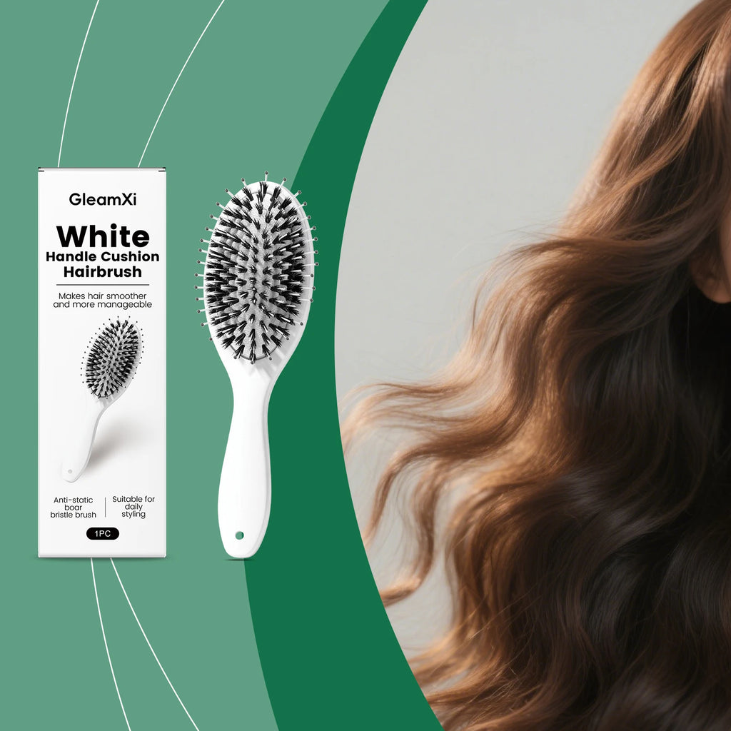 Boar & Nylon Bristle Air Cushion Paddle Hairbrush | White Paddle Hairbrush Oasis Select