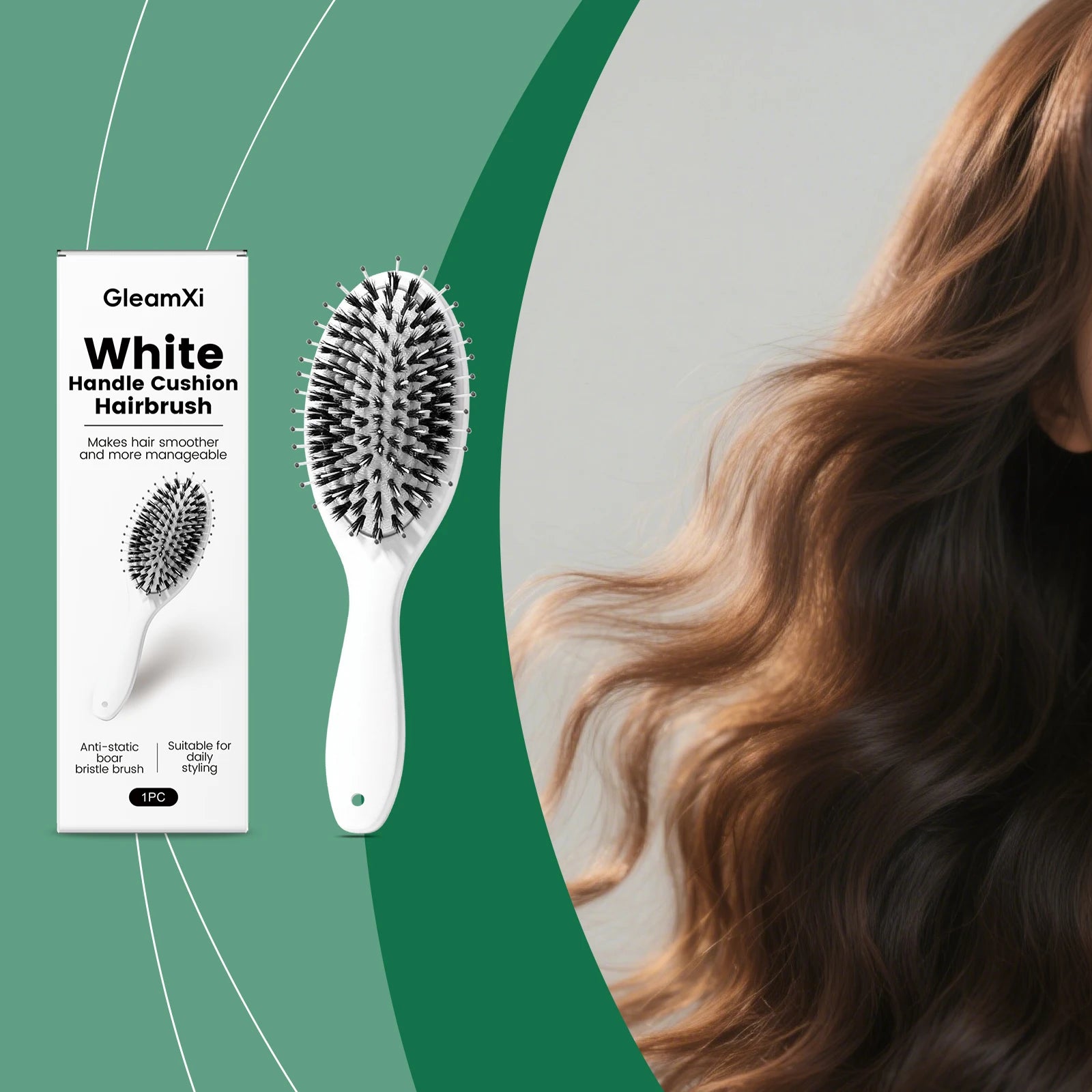 Boar & Nylon Bristle Air Cushion Paddle Hairbrush | White Paddle Hairbrush Oasis Select