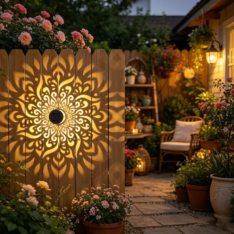 1-8PCS Solar Sunflower Mandala Wall Lantern Outdoor Waterproof Decorative Light for Garden Fence Patio Pathway Night Oasis Select