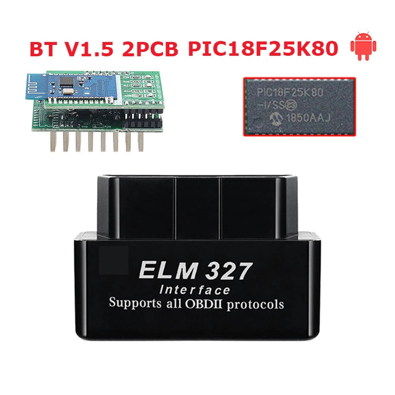 ELM327 V1.5 Bluetooth OBD2 Scanner – PIC18F25K80 Dual PCB OBD2 Diagnostic Scanner Oasis Select BT V1.5 2PCB Black