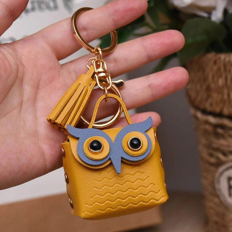 SXH 1PC Cute Key Bag Owl Coin Purse Mini School Bag Car Key Chain Pendant Lady Wallet Leather Coin Purses Coin Purse Keychain Oasis Select
