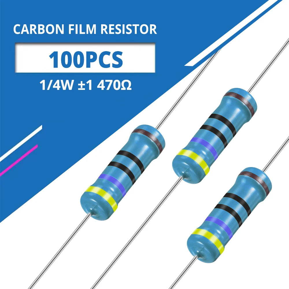 100Pcs 470 Ohm 1% Metal Film Resistors | 1/4W DIY LED PCB