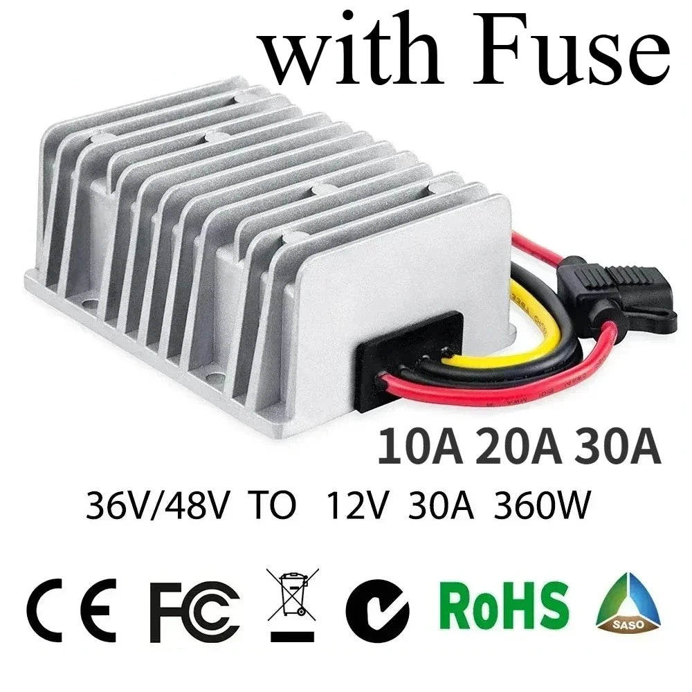 36V 48V to 12V 10A 20A 30A Voltage Reducer Step Down Converter Buck Regulator DC DC Golf Cart with Fuse CE RoHS Waterproof Oasis Select