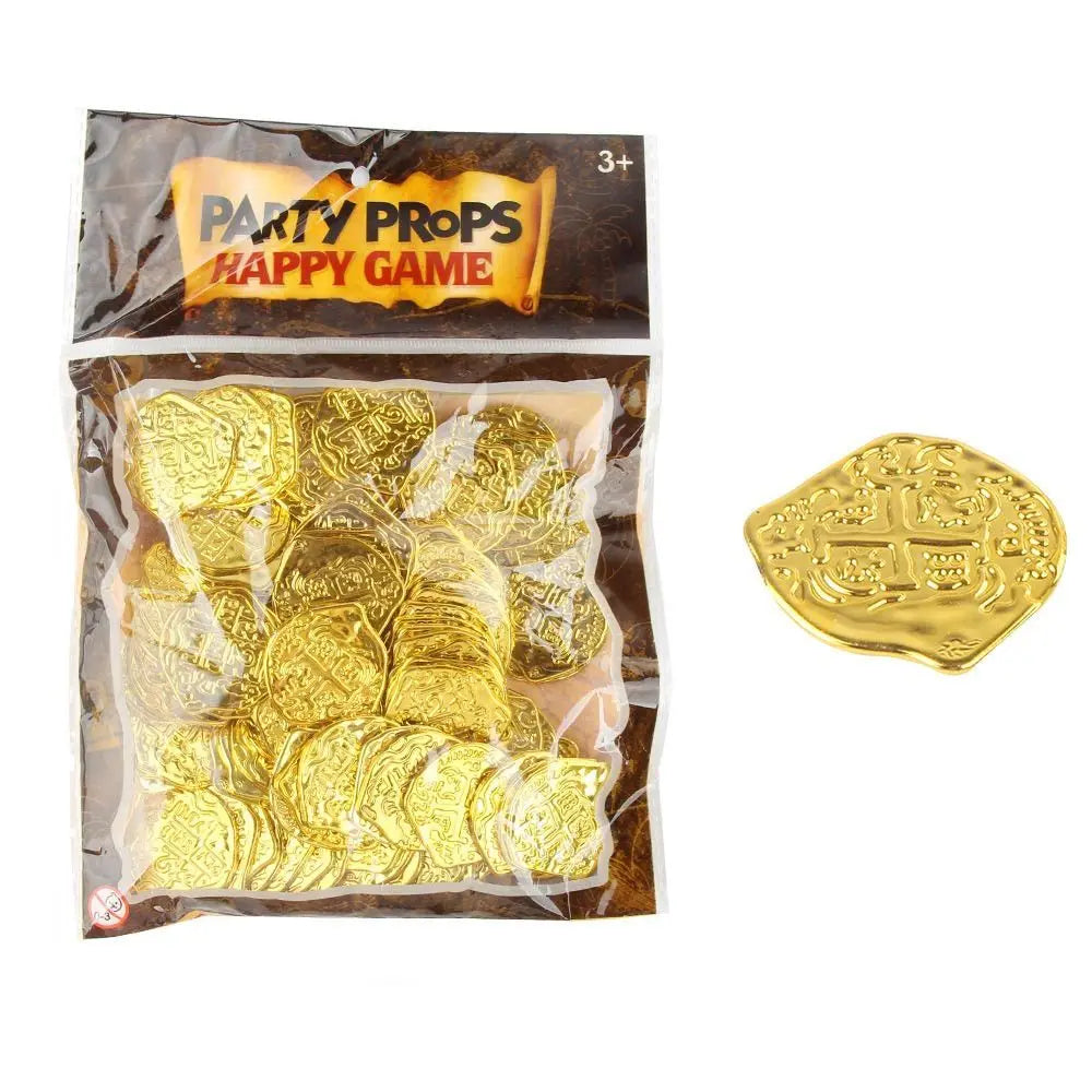 100Pcs Creative Bronze Roman Pirate Gold Coin Halloween Pirate Treasure Coins Plastic Game Currency Toys Party Supplies Oasis Select gold