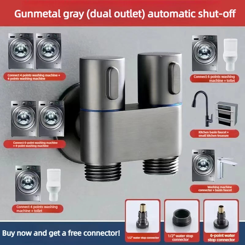 DN15/DN20 Brass 4/6-point Water Stop Washing Machine Faucet Quick Opening Angle Valve Wall Mounted Stop Clamp Triangle Oasis Select Gunmetal gray Double