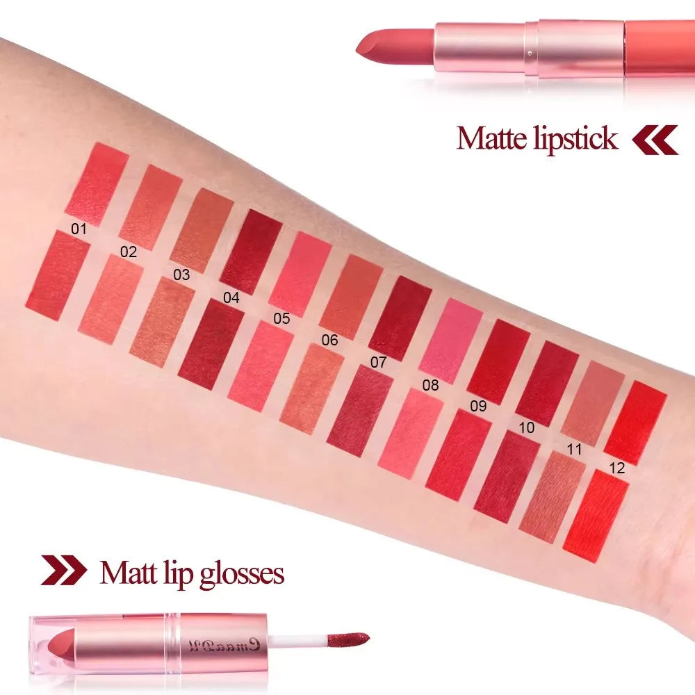3 Pcs Long-Lasting Lipstick Lip Gloss Set-Double Headed Design for Natural Non-Fading Waterproof Non-stick Cup Exquisite Gift Oasis Select