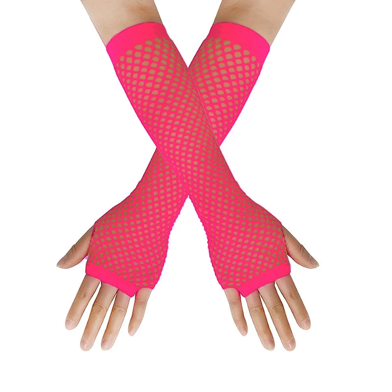 1Pair Women's Long Fingerless Fishnet Mesh Gloves Punk Rock Style Arm Warmers For Night Club Party Fashionable Sexy Gloves Oasis Select Rose red