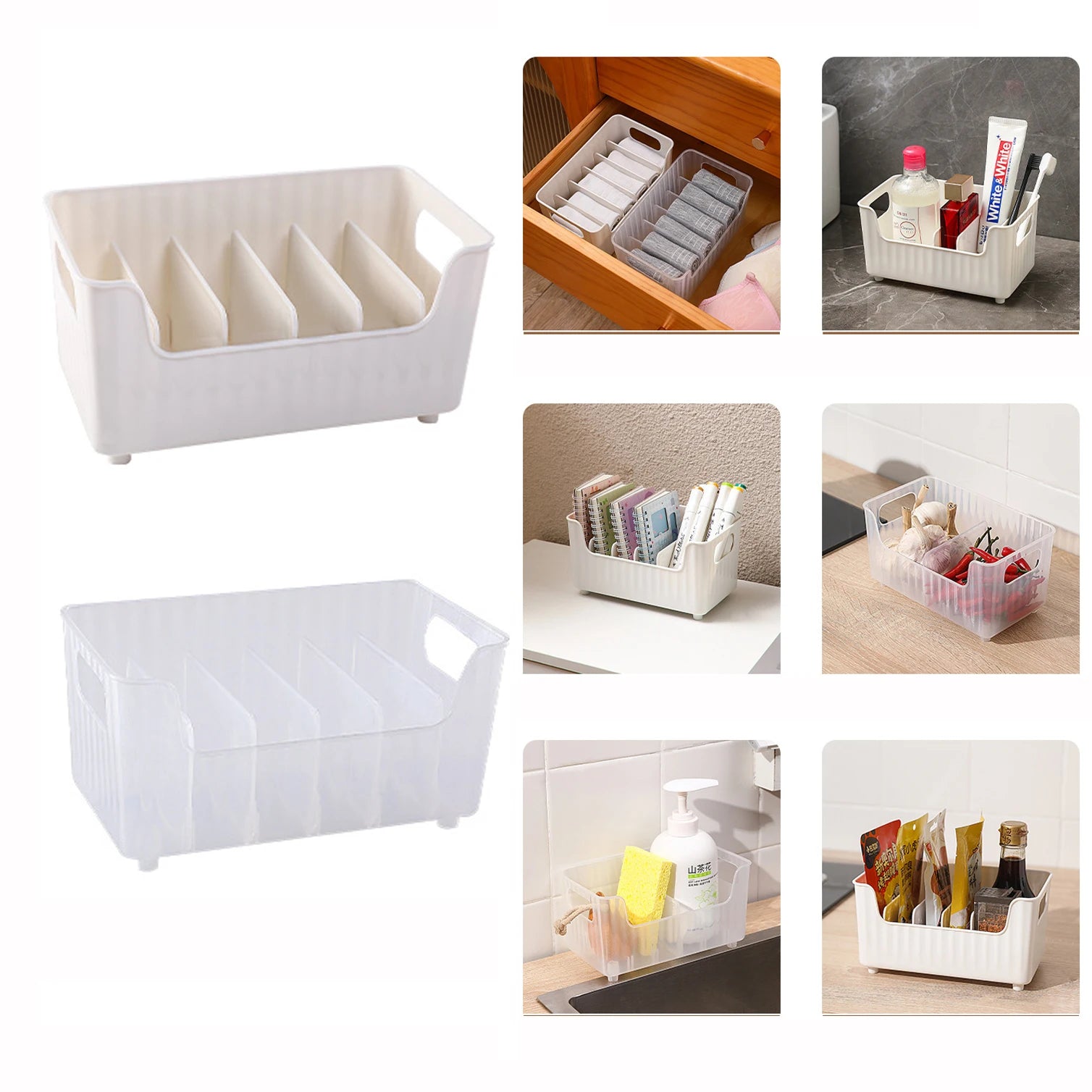 Storage Box With Partitions Refrigerator Organizer Bin Plastic Food Storage Organizer Tapes, Books, Seasoning Bags Storage Boxes Oasis Select