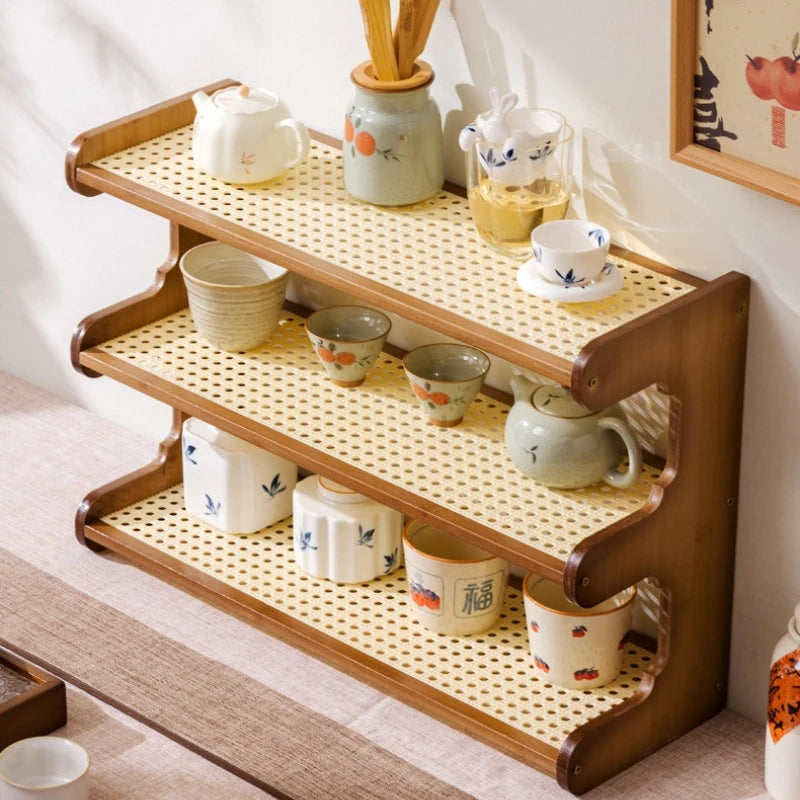 Desktop Bogu rack, teapot rack, small Duobao Pavilion tea room ornament, desktop storage rack, teacup tea set rack. Oasis Select