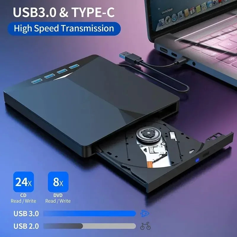 7-in-1 USB 3.0 External DVD/CD Burner Drive for Laptop & PC External Optical Drive Oasis Select