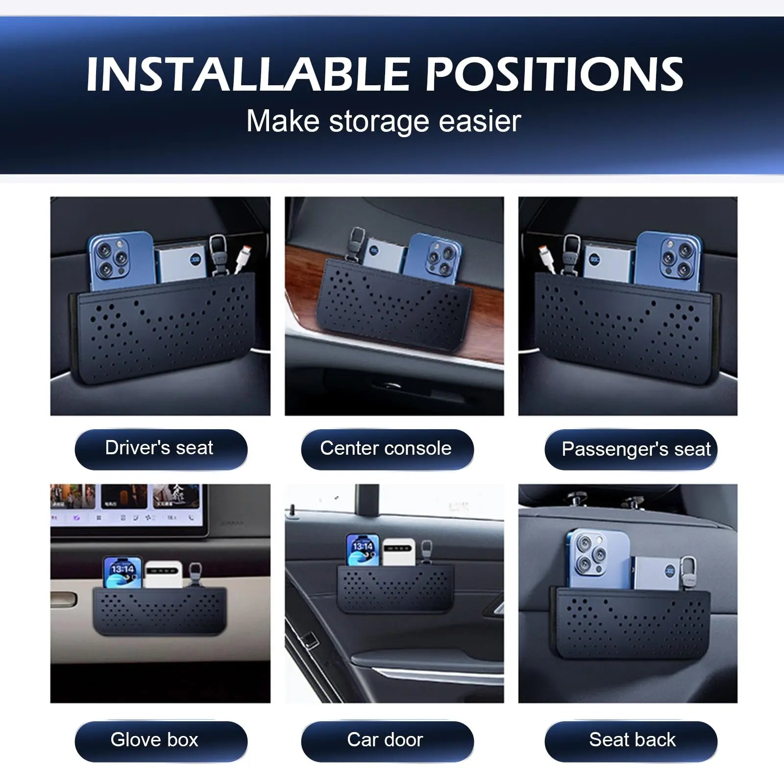 PU Leather Car Seat Side Organizer – Phone & Storage Pocket