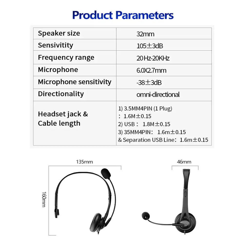 Fanmuran Wired Call Center Headset 3.5mm USB with Mic
