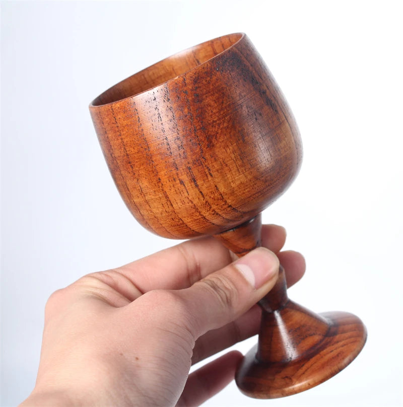 Handmade Natural Spruce wood Goblet Cup Environmental Classical Wine Glass Round Red Wine Teapcup Solid Wooden Goblets Drinkware Oasis Select