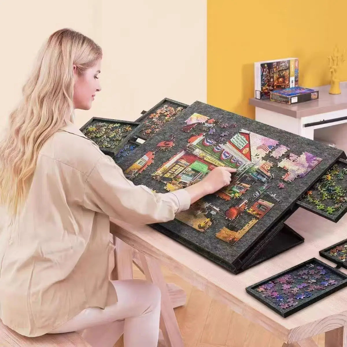 1000pcs Puzzle Board W/6 Sliding Drawers - Portable Non-Slip Organizer, Durable Storage for Home/Travel, Also Decor Panel Oasis Select