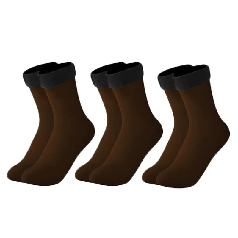 1/2/3pairs Snow Socks Middle Tube Solid Winter Plus Velvet Thick Keep Warm And Cold Socks Comfortable Mens Womens Floor Socks Oasis Select coffee 3pairs