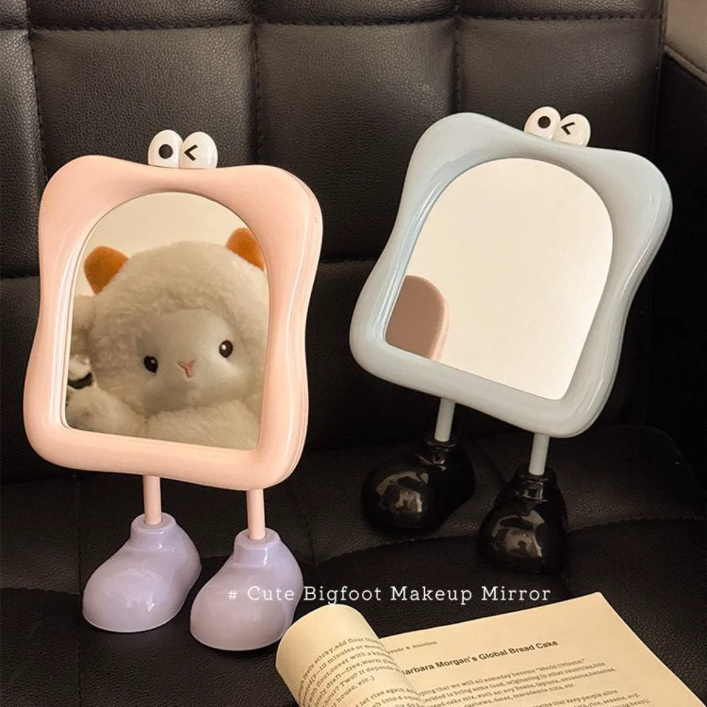 Cartoon Big Foot Tabletop Makeup Mirror Cute Long Legs Standing Vanity Mirror Aesthetic Dormitory Desktop Dressing Glass Mirror Oasis Select