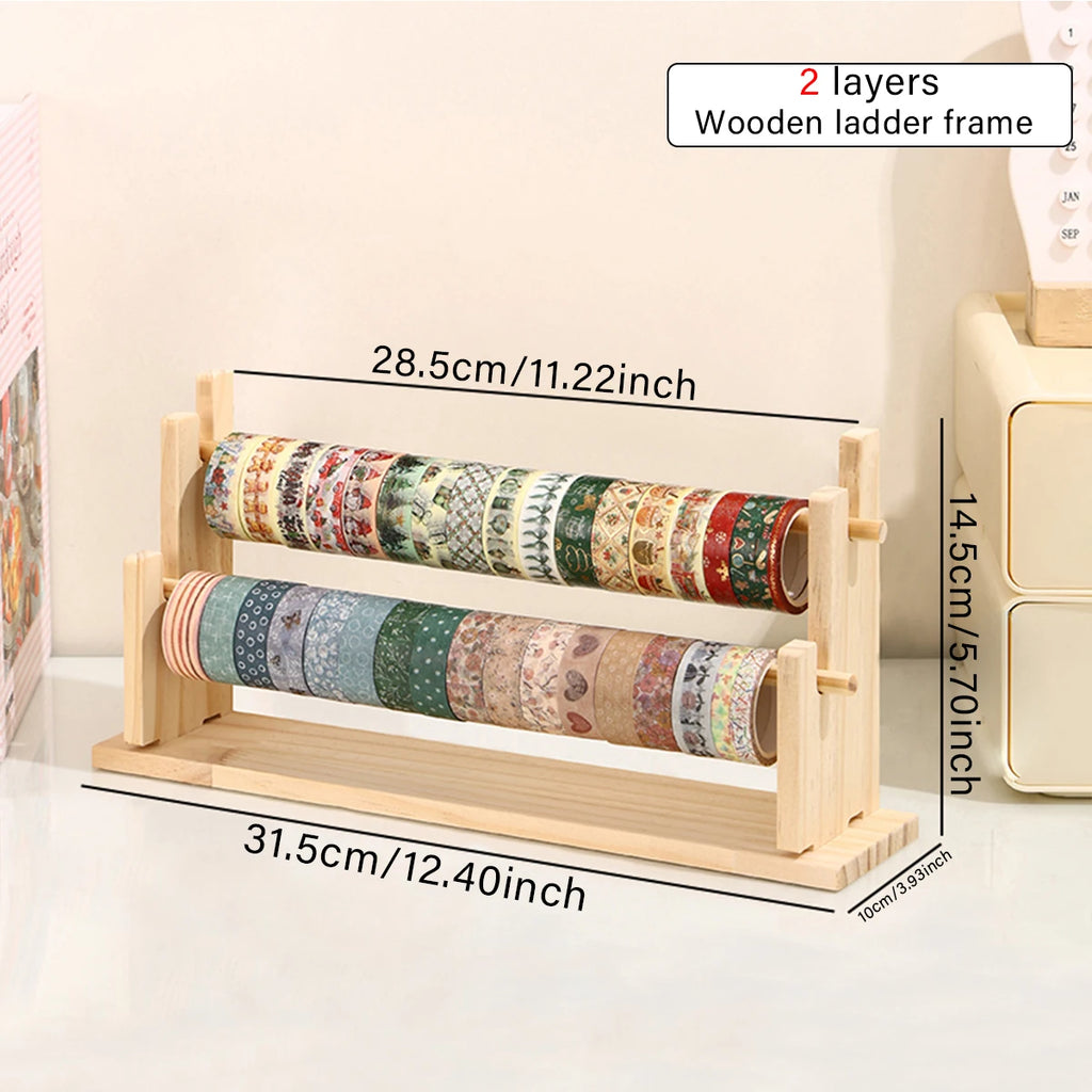 1pc multifunctional wooden tape and sticker storage rack suitable for necklace organizer for office desktop storage display rack Oasis Select 2layers-yellow