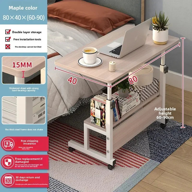 Multi-functional Computer desk Bedside table Mobile lifting small table Household small laptop holder with wheels Durable Oasis Select CBZ Wood Grain 80 40
