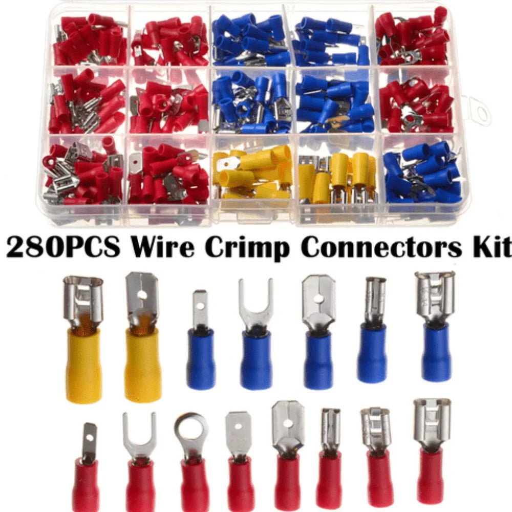 280pcs Wire Connector Kit Male Female Insulated Terminals Cold Crimp Terminals Assorted Crimp Terminals Spade Butt Connector Kit Oasis Select