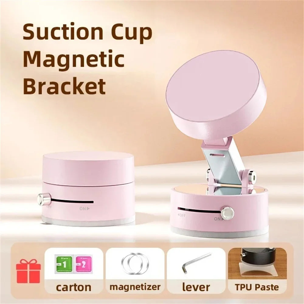 Magnetic Mobile Phone More Portable Vacuum Bracket Adjustable Double-Sided Suction Cup Holder Lazy Stand For All Smartphone Oasis Select Pink
