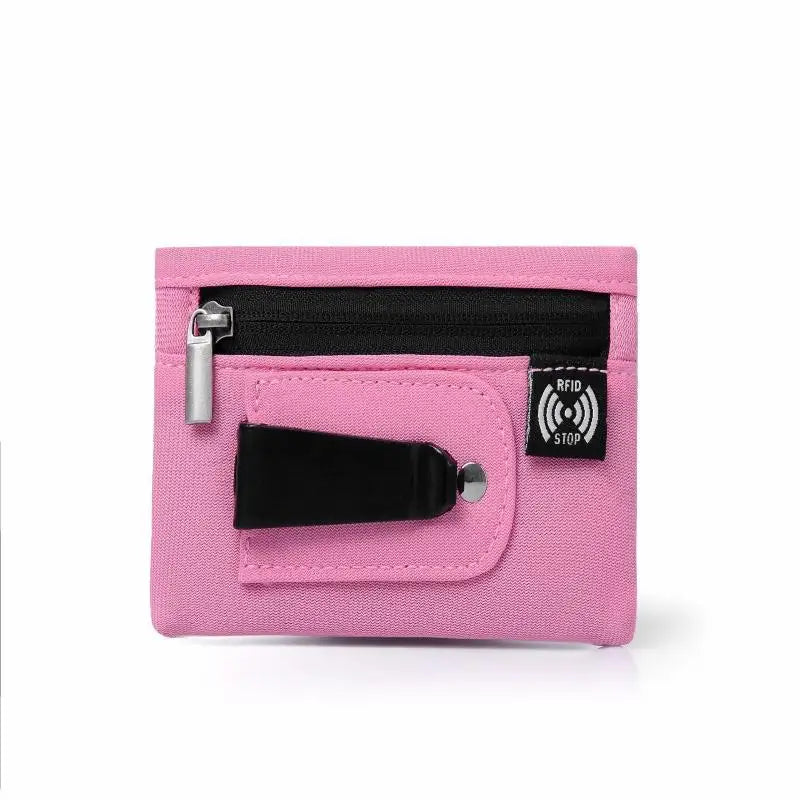Rfid Credit Card Holder Men Wallets Luxury Nylon Slim Wallet Zipper Key Card Case Male Tactical Purse Coin Purse With Carabiner Oasis Select Pink
