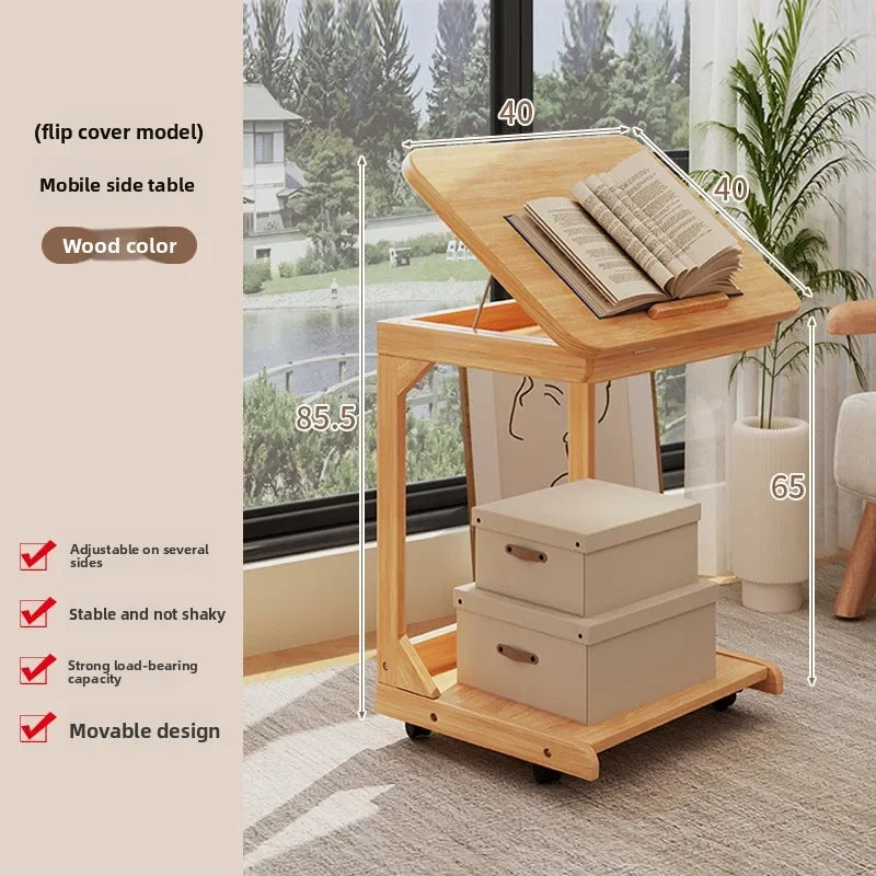 Multi-functional Coffee table removable flip mini sofa side table storage rack bedroom bedside table with wheels Oasis Select FG-YM-40CM