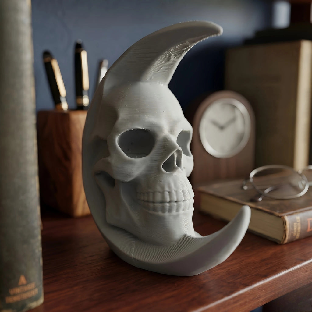 Retro Crescent Moon Skull Figurine Gothic Style Desk Ornament Mystical Skull Moon Meditation Statue Home Office Altar Decor Gift Oasis Select