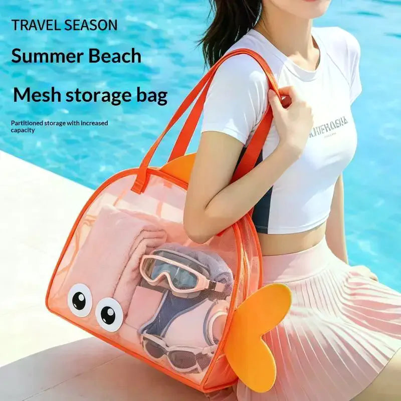 Cute Cartoon Large Capacity Storage Bag Foldable Breathable Mesh Sand Digging Toy Organizer Pouch For Travel Outdoor Sports Oasis Select