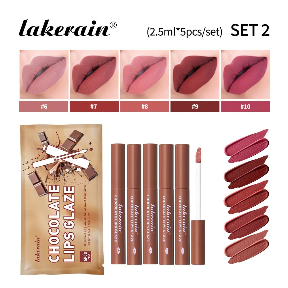 Velvet Matte Lip Glaze Waterproof Long Lasting Non Sticky Chocolate Lip Gloss Set Oasis Select 2
