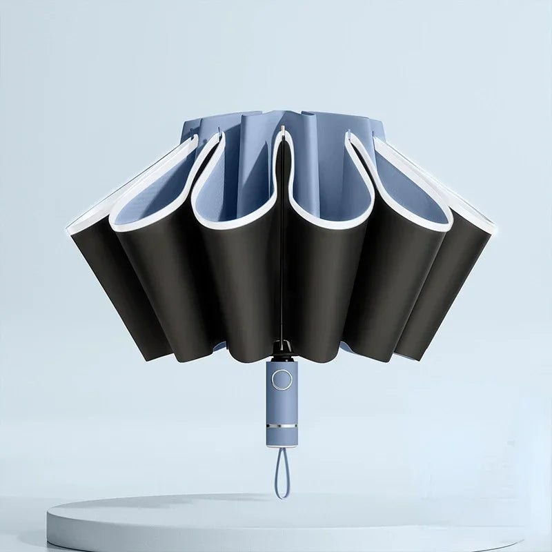 Men Women Umbrella Fully Automatic Reverse Folding Umbrella with Windproof Reflective Stripe UV Umbrellas Oasis Select Blue 10K iron
