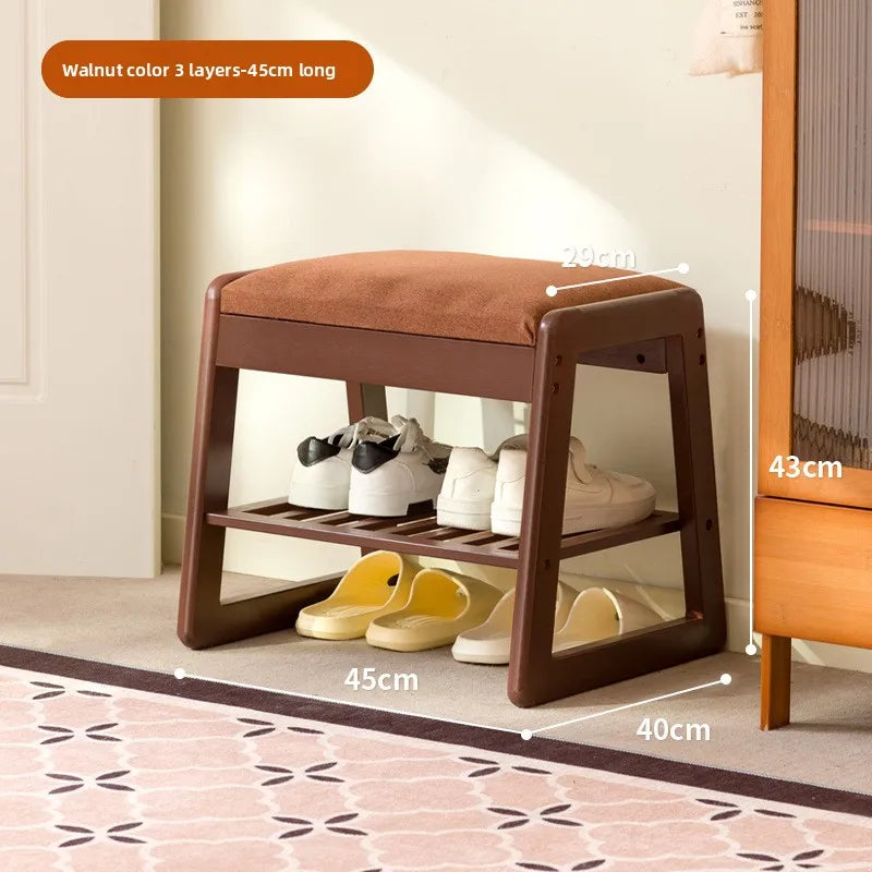 Solid wood shoe changing stool, household storage at the door, narrow shoe stool, shoe cabinet, simple wind fitting room stool Oasis Select Walnut Double 45