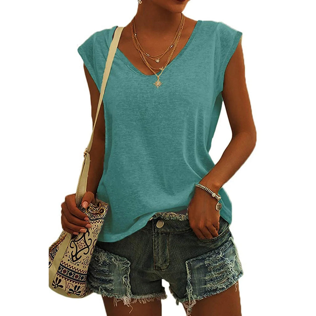 Summer Camisole Women'S V-Neck Vest Colored Cotton Solid Color T-Shirt Casual Sleeveless Vest Loose Top Fitted Vest Women'S Clot Oasis Select Mint Green L