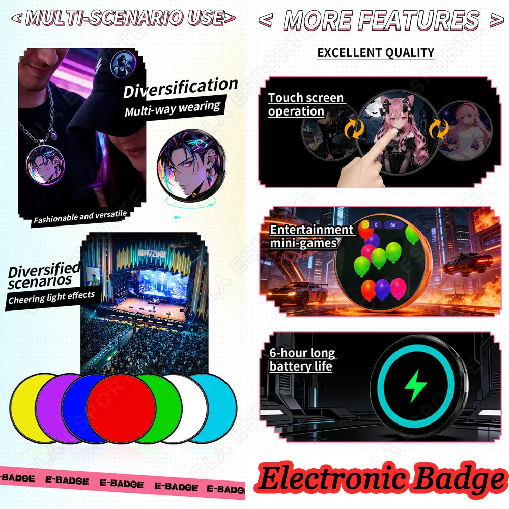 Anime E-Badge Display Pin | 1.5″ Touch Screen LED Smart Badge