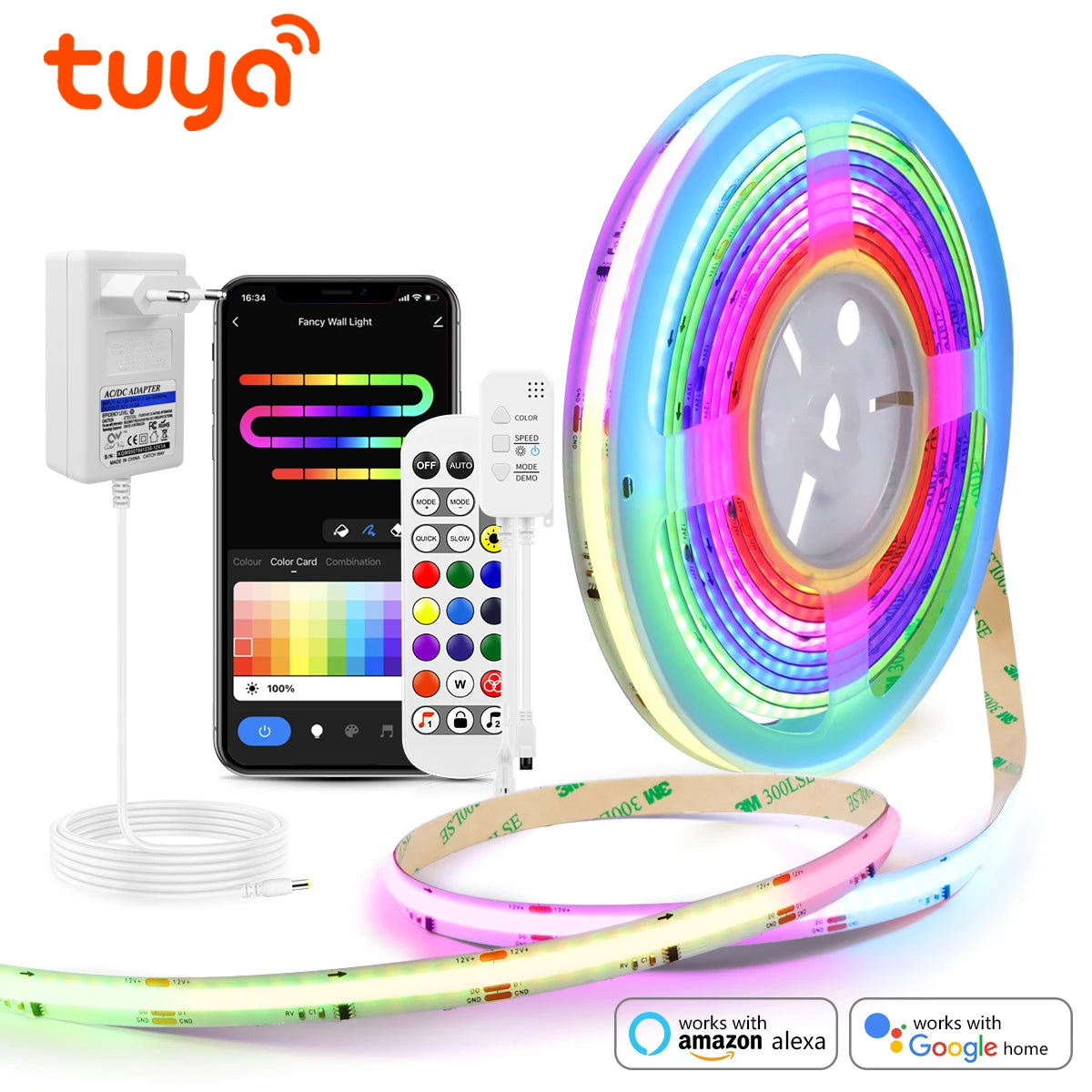 Tuya Smart Life WiFi RGBIC LED Strip Lights COB WS2811 IC Addressable Neon Tape Ambient Lamp for Gaming Room Decor Alexa Google Oasis Select