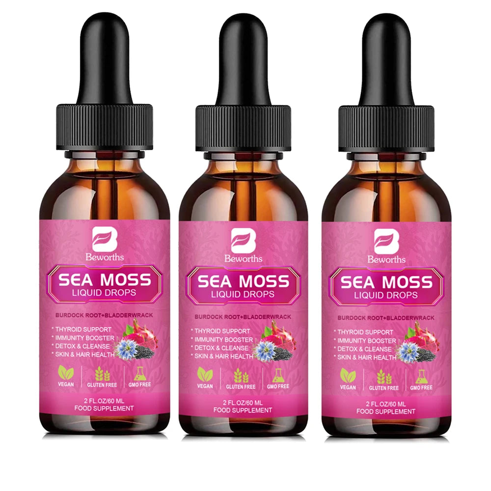 BEWORTHS 3000MG Seamoss Liquid Drop Organic Black Seed Oil & Burdock Root Bladder Enhance Immunity, Hair,Skin & Digestion Health Oasis Select 3bottles United States