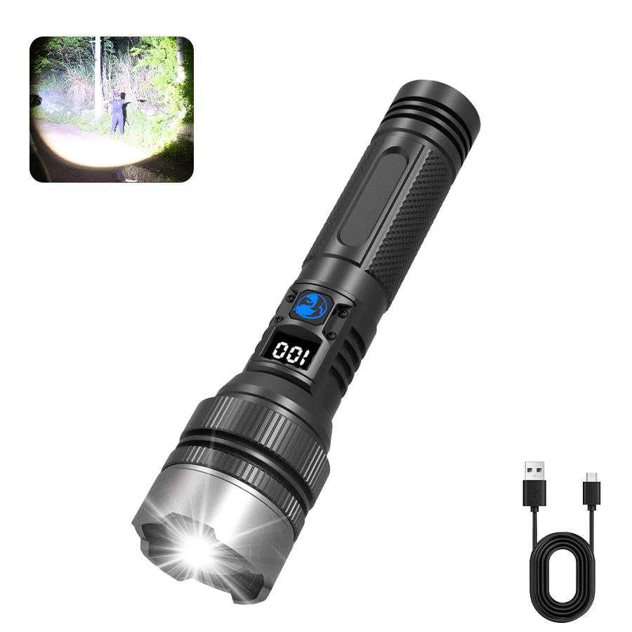 High Strong Power Led Tactical Flashlights Spotlights Telescopic Zoom Built-in Battery USB Rechargeable Camping Emergency Torch Oasis Select New White laser 1pc