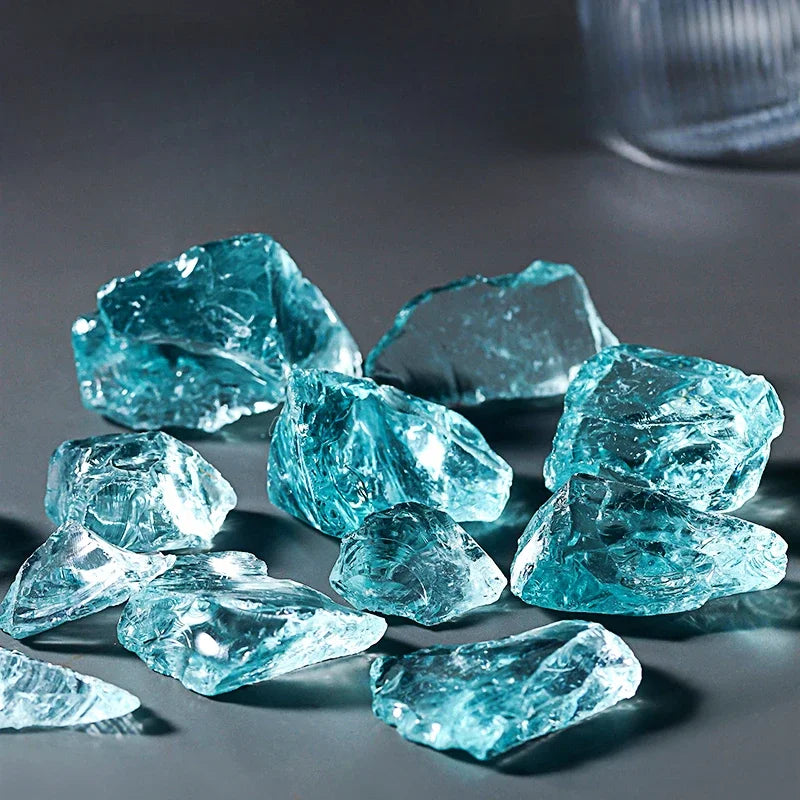 Ice Blue Glass Crystal Stone Fish Tank Landscape Decoration Creative Decoration Sky City Scenery Shop Bottom Ornamental Stone Oasis Select