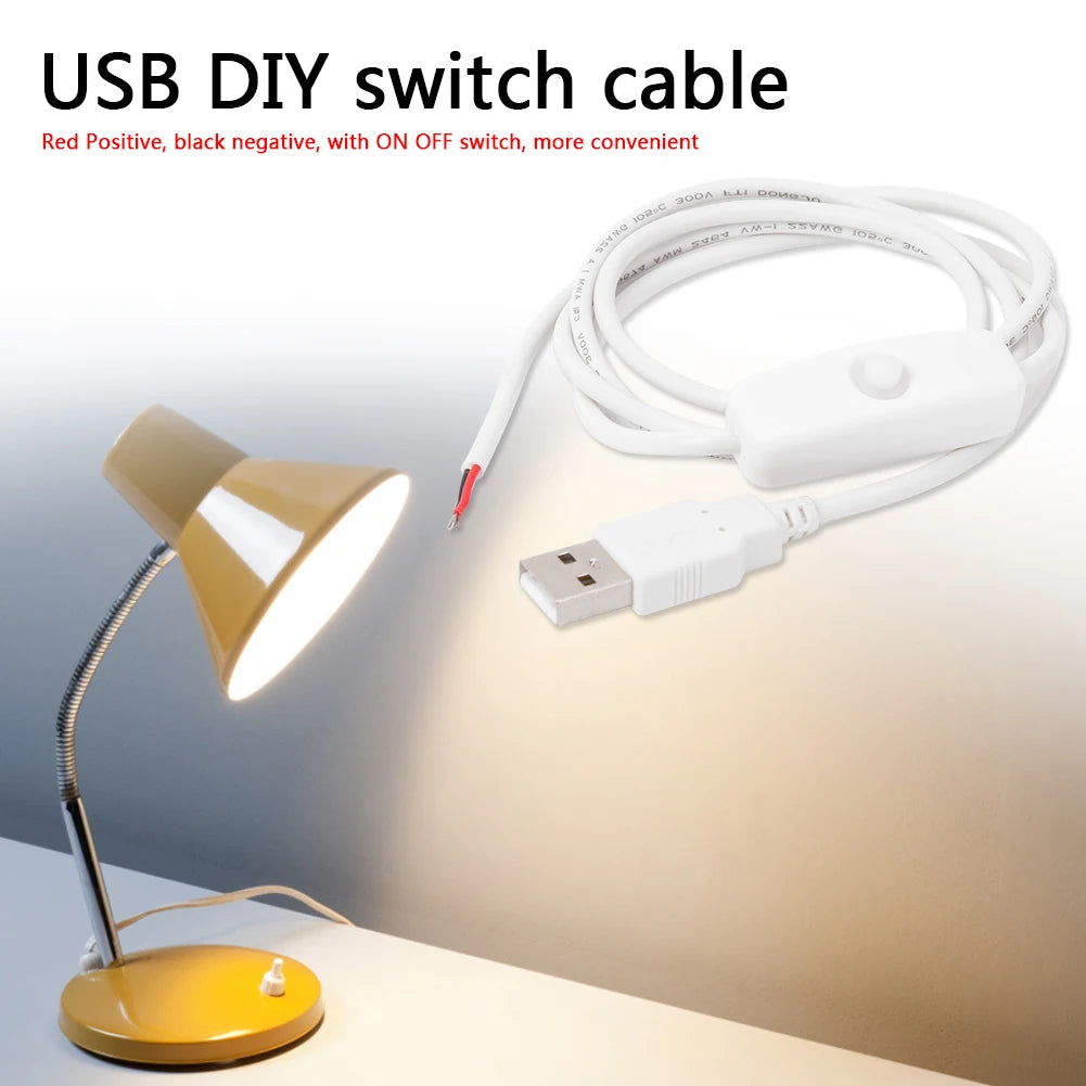 1m 5V USB Power Supply Cable Replacement 2 Pin USB 2.0 Male Cord Extension DIY with Switch for Light Oasis Select