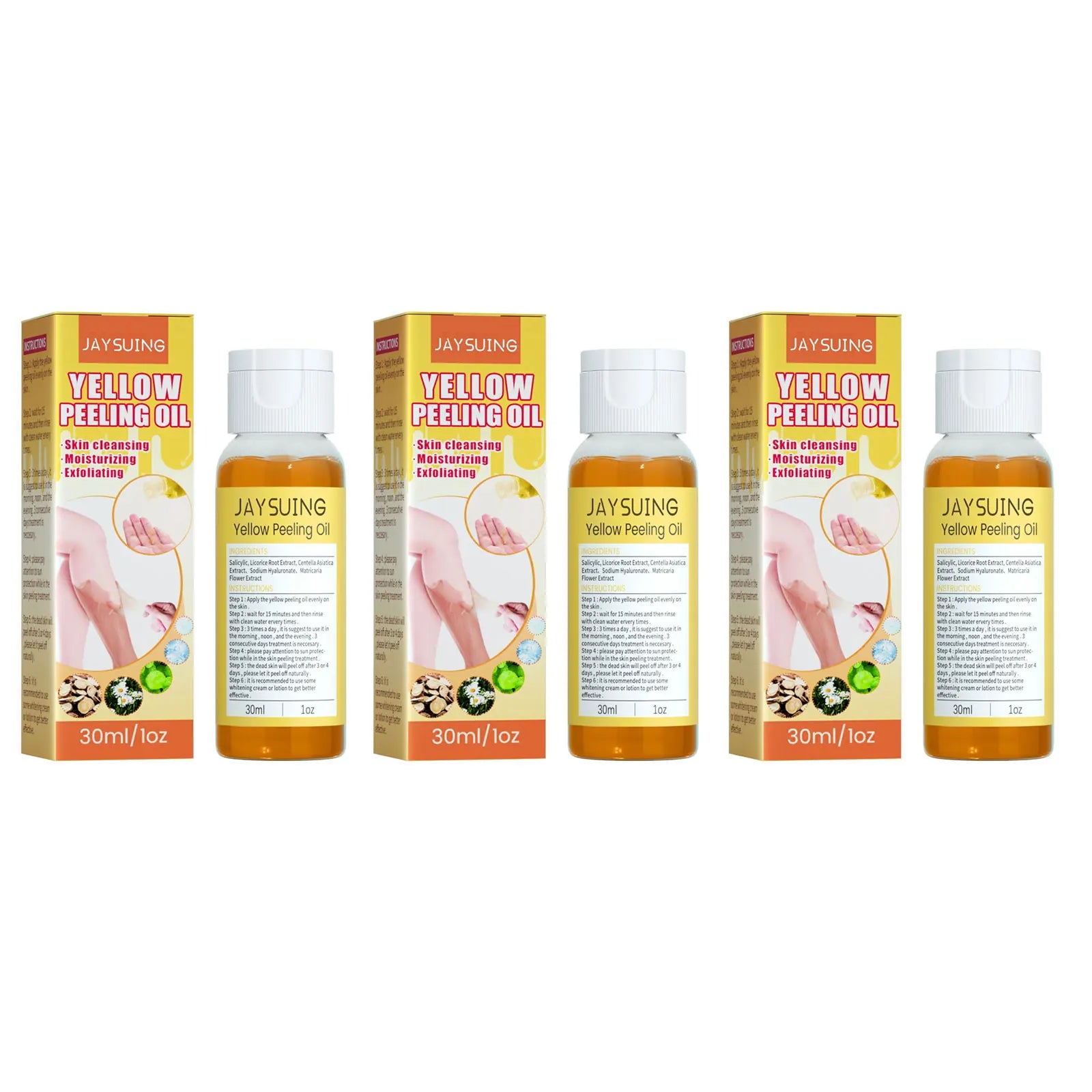 Jaysuing Yellow Peeling Oil – Brighten & Exfoliate Face & Body Exfoliating Peeling Oil Oasis Select 3x30ml boxed