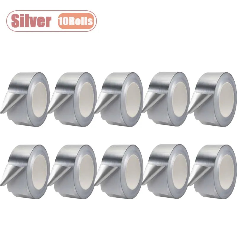 1-10Rolls Heavy Duty Aluminum Foil Tape for Duct Sealing and Hot Water Pipe Repair Heat Resistant Waterproof Adhesive Oasis Select Silver-10Rolls 30mmx20m