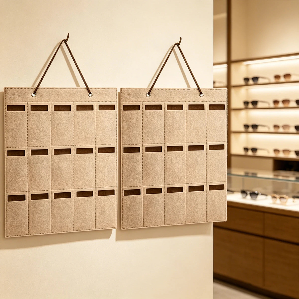 1pc wall mounted khaki 15grid sunglasses vertical storage hanging bag foldable portable glasses organizing hanging display rack Oasis Select