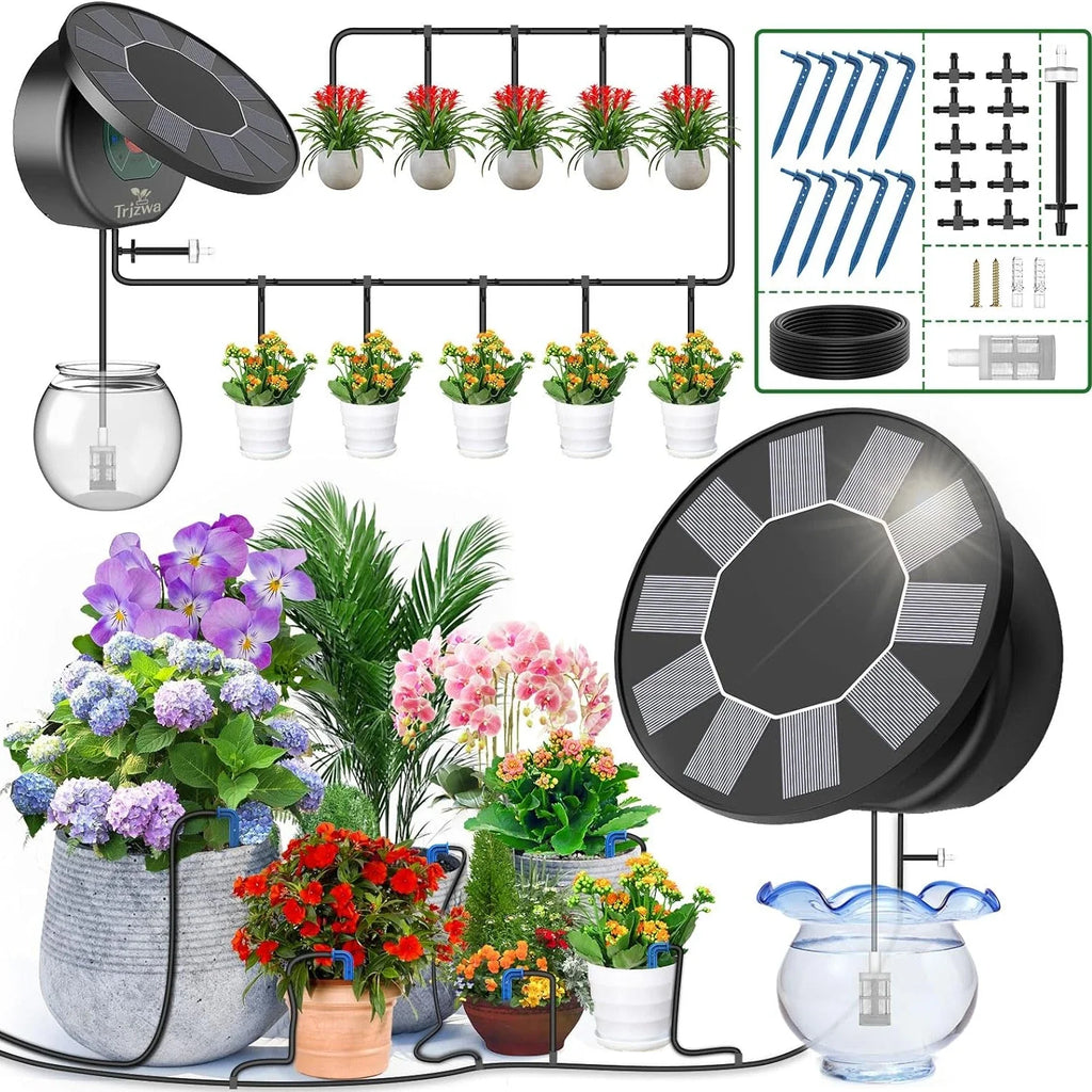 Solar Automatic Drip Irrigation System Kit for Garden Outdoor/Indoor DIY Gardening Water, Plant Watering System with Anti-Siphon Oasis Select
