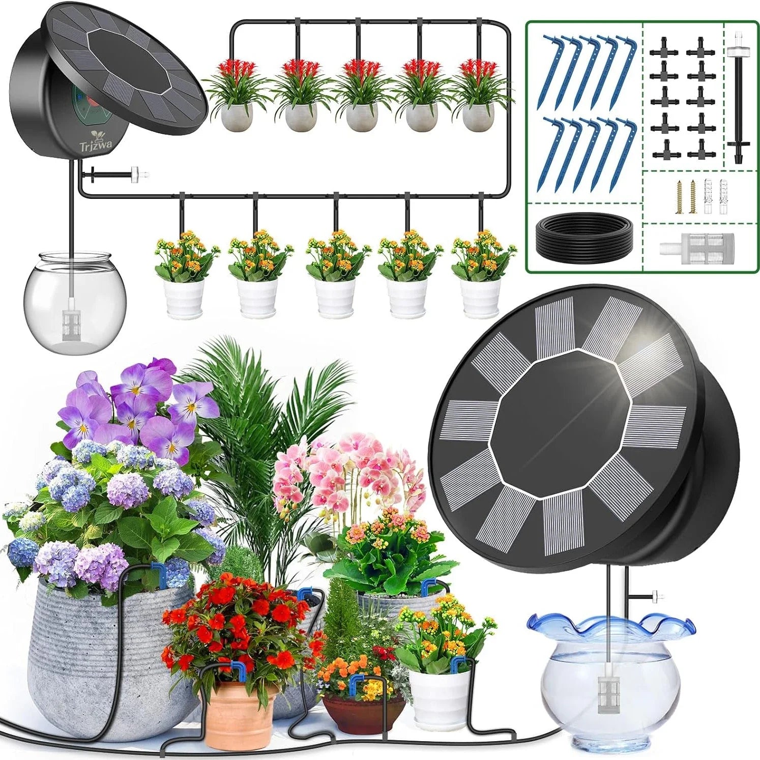 Solar Automatic Drip Irrigation System Kit for Garden Outdoor/Indoor DIY Gardening Water, Plant Watering System with Anti-Siphon Oasis Select