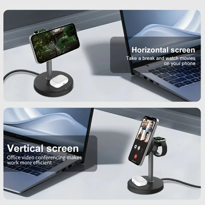 3 in 1 Desktop Magnetic Wireless Charger For iPhone 17 16 15 14 13 12 Pro Max Samsung Huawei xiaomi for Apple Watch AirPods Pro Oasis Select
