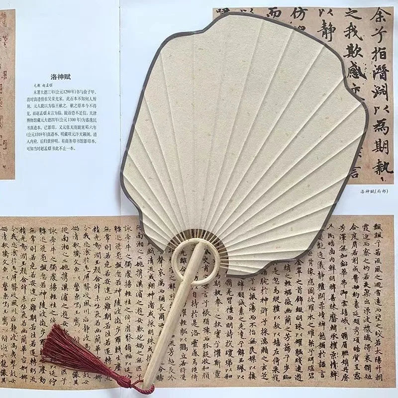 Hand-made group fan ancient Zen style Hanfu palace fan handwriting calligraphy painting Japanese style diy fan Oasis Select 1 19cm x 34cm