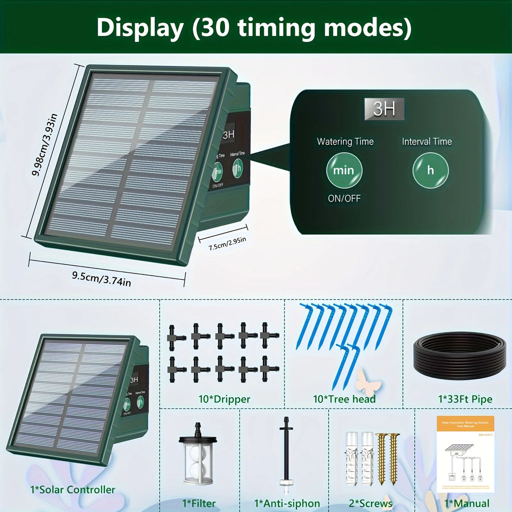 DIY Solar Drip Irrigation System Garden Automatic Watering System Plant Watering Devices for Potted with Water Level Detection Oasis Select square 1set