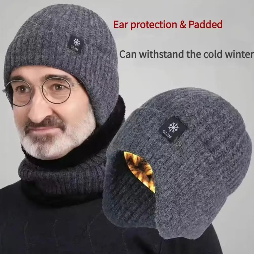 Men's Winter Knitted Beanie with Ear Protection – Snowflake Hat